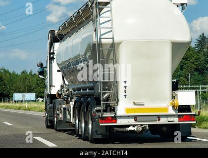 Tanker storage vessel on road in canton Geneva in Switzerland Stock Photo