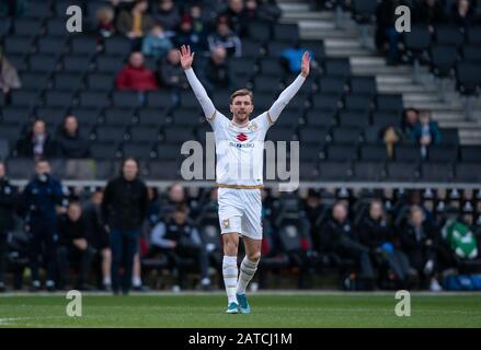 Milton Keynes, UK. 01st Feb, 2020. Alex Gilbey of MK Dons during the Sky Bet League 1 match between MK Dons and Wycombe Wanderers at stadium:mk, Milton Keynes, England on 1 February 2020. Photo by Andy Rowland. Credit: PRiME Media Images/Alamy Live News Stock Photo