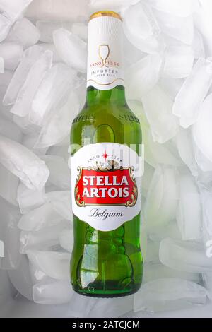 A bottle of Stella Artois beer on Ice Stock Photo