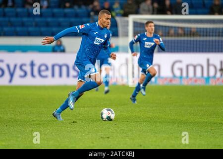 Sinsheim, Germany. 1st Feb, 2020. Kevin Akpoguma (TSG 1899 Hoffenheim) at the Football, BuLi: TSG 1899 Hoffenheim vs Bayer 04 Leverkusen at the PreZero Arena on February 1, 2020 in Sinsheim, GERMANY. DFL/DFB REGULATIONS PROHIBIT ANY USE OF PHOTOGRAPHS AS IMAGE SEQUENCES AND/OR QUASI-VIDEO. Credit: ESPA/Alamy Live News Stock Photo