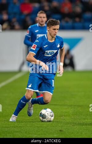 Sinsheim, Germany. 1st Feb, 2020. Christoph Baumgartner (TSG 1899 Hoffenheim) at the Football, BuLi: TSG 1899 Hoffenheim vs Bayer 04 Leverkusen at the PreZero Arena on February 1, 2020 in Sinsheim, GERMANY. DFL/DFB REGULATIONS PROHIBIT ANY USE OF PHOTOGRAPHS AS IMAGE SEQUENCES AND/OR QUASI-VIDEO. Credit: ESPA/Alamy Live News Stock Photo