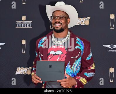 Miami, USA. 01st Feb, 2020. Denver Broncos linebacker Von Miller arrives on the red carpet at the Adrienne Arsht Center for the NFL Honors during Super Bowl LIV week in Miami on Saturday, February 1, 2020. Photo by David Tulis/UPI Credit: UPI/Alamy Live News Stock Photo