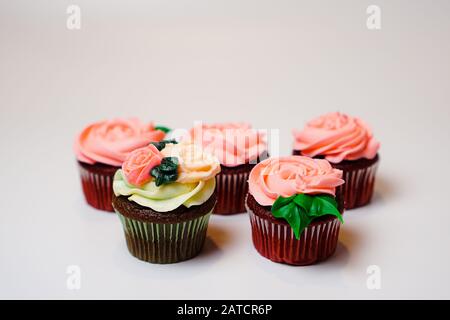 Cupcakes decorated as roses Stock Photo