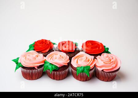 Cupcakes decorated as roses Stock Photo
