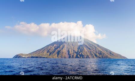 Seaside view of Stromboli Island off the coast of Sicily Stock Photo