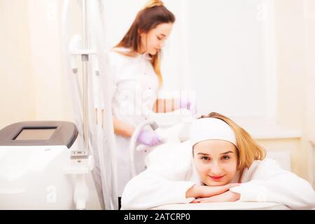 Woman getting LPG hardware massage at the beauty clinic Stock Photo