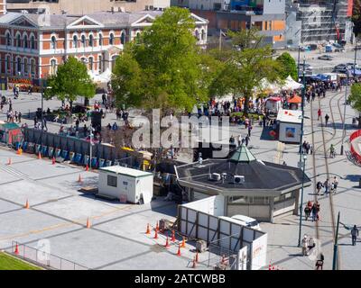 People At A Market In The Square I(n Christchurch Stock Photo