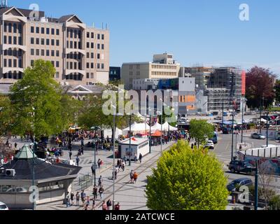 People At A Market In The Square I(n Christchurch Stock Photo