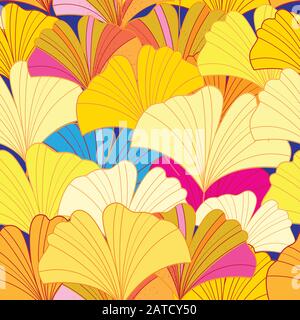 Seamless beautiful vector pattern of yellow gingko leaves. A template for the design of Wallpaper or fabric. Stock Vector
