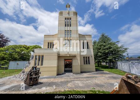 LEVIN, NEW ZEALAND - Nov 29, 2019: The lovely St Mary's church being demolished in Levin, New Zealand Stock Photo