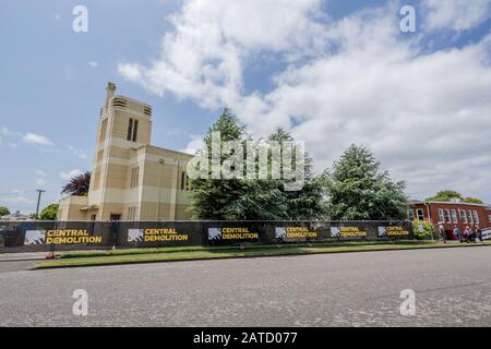 LEVIN, NEW ZEALAND - Nov 29, 2019: The lovely St Mary's church being demolished in Levin, New Zealand Stock Photo