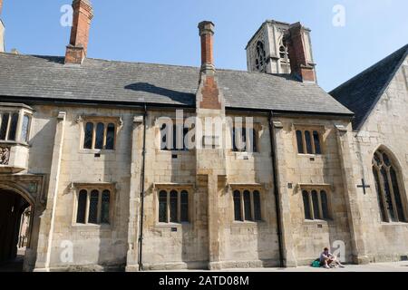 St Mary de Crypt church in Gloucester city centre with the original school room of the Crypt School attached Stock Photo