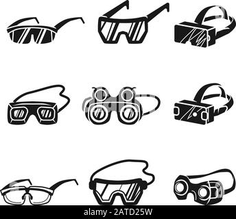 Goggles icons set. Simple set of goggles vector icons for web design on white background Stock Vector