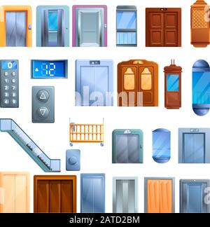 Elevator icons set. Cartoon set of Elevator vector icons for web design Stock Vector