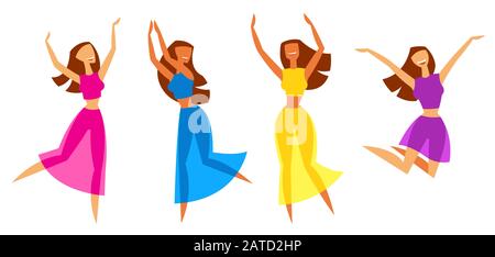 Illustration of happy dansing girls. Stock Vector