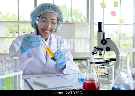 science medical use technology medicine lab in hospital. scientist doing some research vaccine anti virus sample.technology medical of chemist scient. Stock Photo