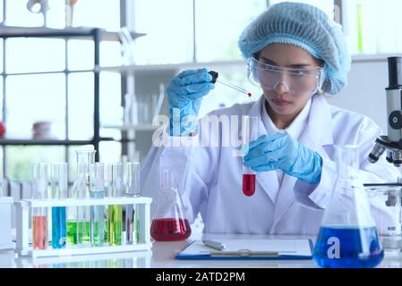 science medical use technology medicine lab in hospital. scientist doing some research vaccine anti virus sample.technology medical of chemist scient. Stock Photo