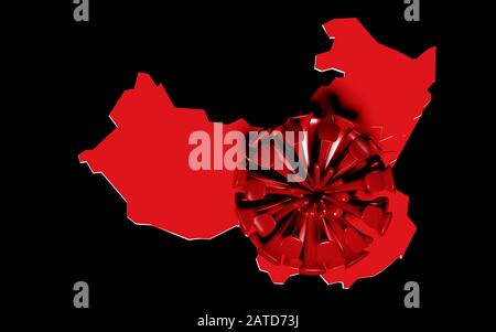 Map of China ON the world MAP with deadly coronavirus. 3D RENDERING Stock Photo