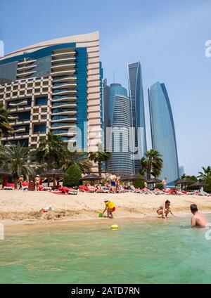 Abu Dhabi, UAE - April 1. 2019. Khalidiya Palace Rayhaan by Rotana and Etihad Towers Stock Photo