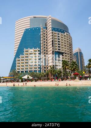 Abu Dhabi, UAE - April 1. 2019. Beach near Khalidiya Palace Rayhaan by Rotana Stock Photo