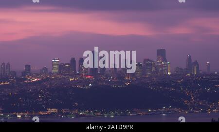 ISTANBUL, LEVENT. 23 October 2019; View of Istanbul skyscraper. Istanbul Bosphorus and sunset view Stock Photo