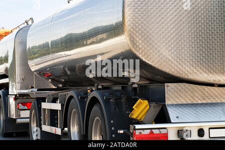 Tanker storage vessel on road in Switzerland Stock Photo