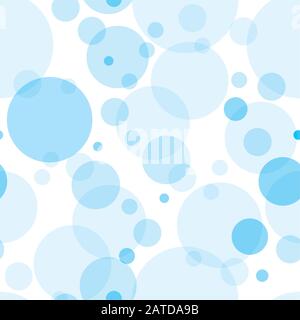 Seamless pattern with transparent circles. Sky blue bubbles randomly placed on white background. Easy editable vector eps10 illustration. Stock Vector