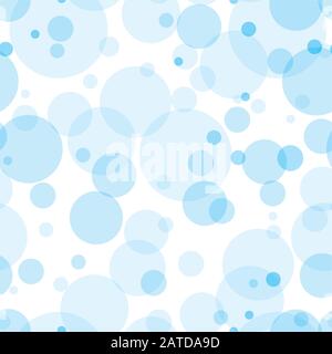 Transparent circles seamless pattern. Sky blue bubbles randomly placed on white background. Easy editable vector eps10 illustration. Stock Vector