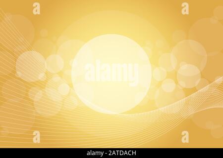 Crossing transparent circles and twisted intertwined curved lines on golden gradient background. Random bubbles and waves placed on gold color banner Stock Vector