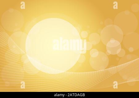 Crossing transparent circles and twisted intertwined curved lines on golden gradient background. Random bubbles and waves placed on gold color banner Stock Vector