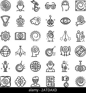 Hypnosis icons set, outline style Stock Vector