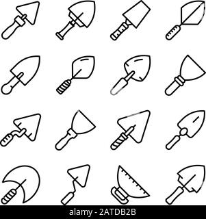 Trowel icons set, outline style Stock Vector