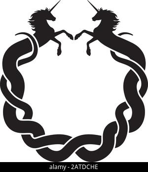 Intertwined unicorn facing each other - circle symbol Stock Vector