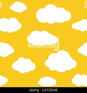 Clouds seamless pattern. Vivid yellow background with white sky cloudlets. Simple vector repeating texture in eps8 format. Stock Vector
