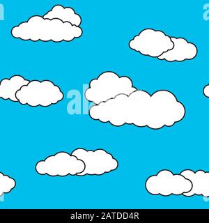 Seamless pattern with sky clouds. Vivid blue background with white cloudlets. Simple vector repeating texture in eps8 format. Stock Vector