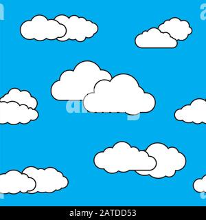 Seamless pattern with sky clouds. Vivid blue background with white cloudlets. Simple vector repeating texture in eps8 format. Stock Vector