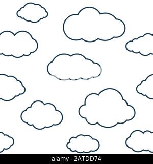 Clouds seamless pattern. White continuous background with outline sky cloudlets. Simple vector repeating texture in eps8 format. Stock Vector