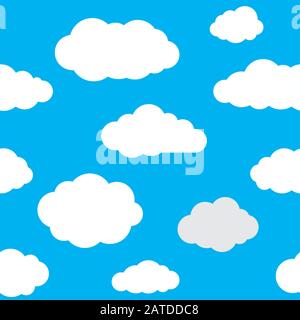 Clouds seamless pattern. Vivid blue background with white sky cloudlets. Simple vector repeating texture in eps8 format. Stock Vector