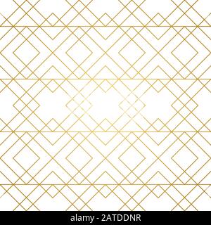 Seamless geometric pattern. Golden lines on white background. Texture with rhombus and nodes. Abstract vector eps8 illustration. Stock Vector