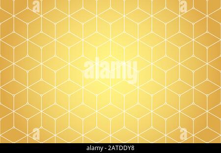 Hexagons, rhombs and nodes seamless pattern in golden colors. Geometric abstract repeating texture with intersecting hexagonal shapes. Gold colored ba Stock Vector