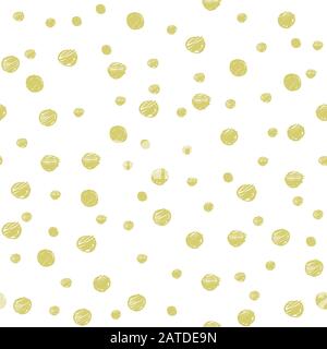 Seamless pattern with gold painted random dots hand drawn by marker. Polka dot styled background. Original texture for prints, textile, wallpapers and Stock Vector