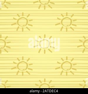 Seamless pattern with gold painted sun hand drawn by marker. Sunshine repeating texture in golden colors. Background for prints, textile, wallpapers a Stock Vector