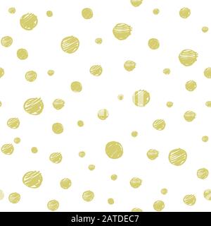 Seamless pattern with gold painted random dots hand drawn by marker. Polka dot styled background. Original texture for prints, textile, wallpapers and Stock Vector