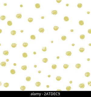 Seamless pattern with gold painted random dots hand drawn by marker ...
