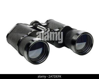 black binoculars perspective view isolated on white background Stock Photo