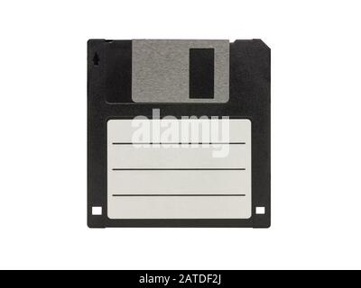 Vintage floppy disk front view blank label isolated on white Stock Photo