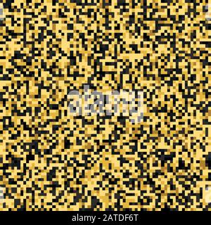 Pixel mosaic seamless pattern in golden tones. Repeating texture with gold colored square points. Geometric vector background. Stock Vector