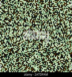 Pixel mosaic seamless pattern in foliage tones. Repeating texture with greenish square points. Geometric vector background. Stock Vector