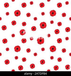 Red poppy seamless pattern. Repeating texture with stylized flowers. Floral vector continuous background. Stock Vector