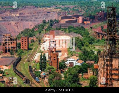 Working at gravel plant. Metalurgy view in mine in Ukraine, Krivoy Rog Stock Photo